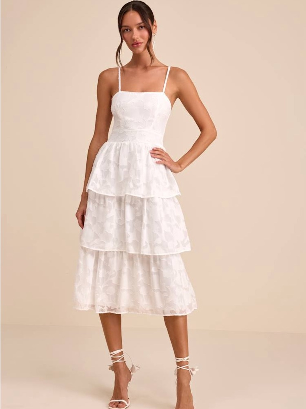 Lulus Grace and Beauty White Burnout Floral Print Tiered Dress